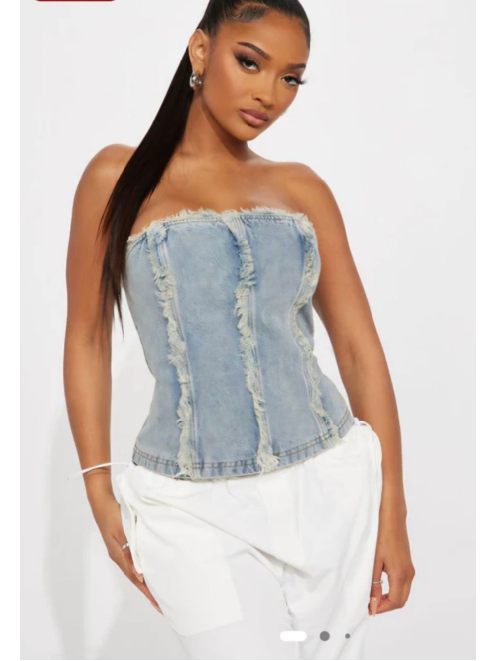 Women's Fashion Nova Light Wash Blue Denim Tube Crop Top S